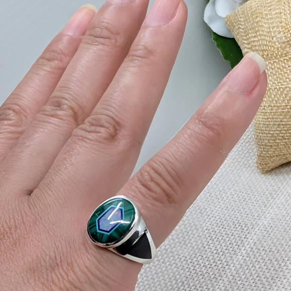 Whitney Kelly 925 Silver Malachite Opal Ring Sz 5.75 - Picture 11 of 17